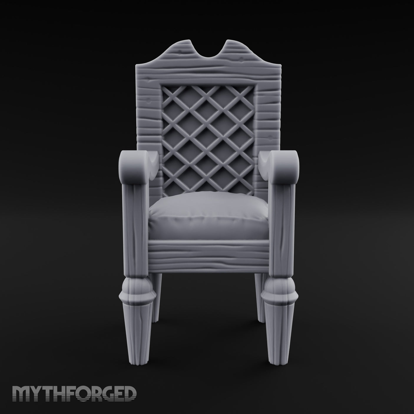 Lattice-Backed Cushion-Seated Pirate Captain's Chair Miniature for Dungeons and Dragons, Pathfinder or other TTRPGs