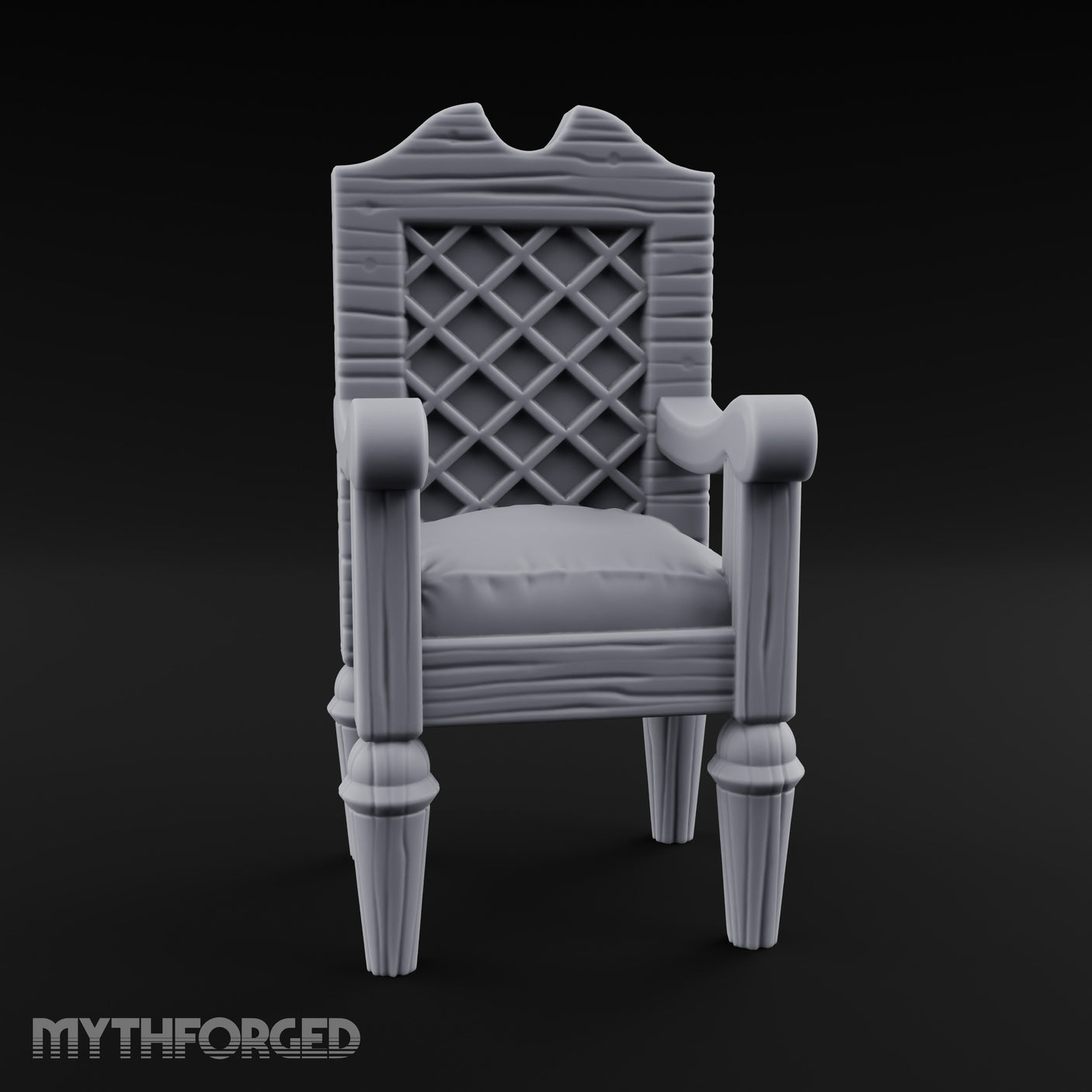 Lattice-Backed Cushion-Seated Pirate Captain's Chair Miniature for Dungeons and Dragons, Pathfinder or other TTRPGs