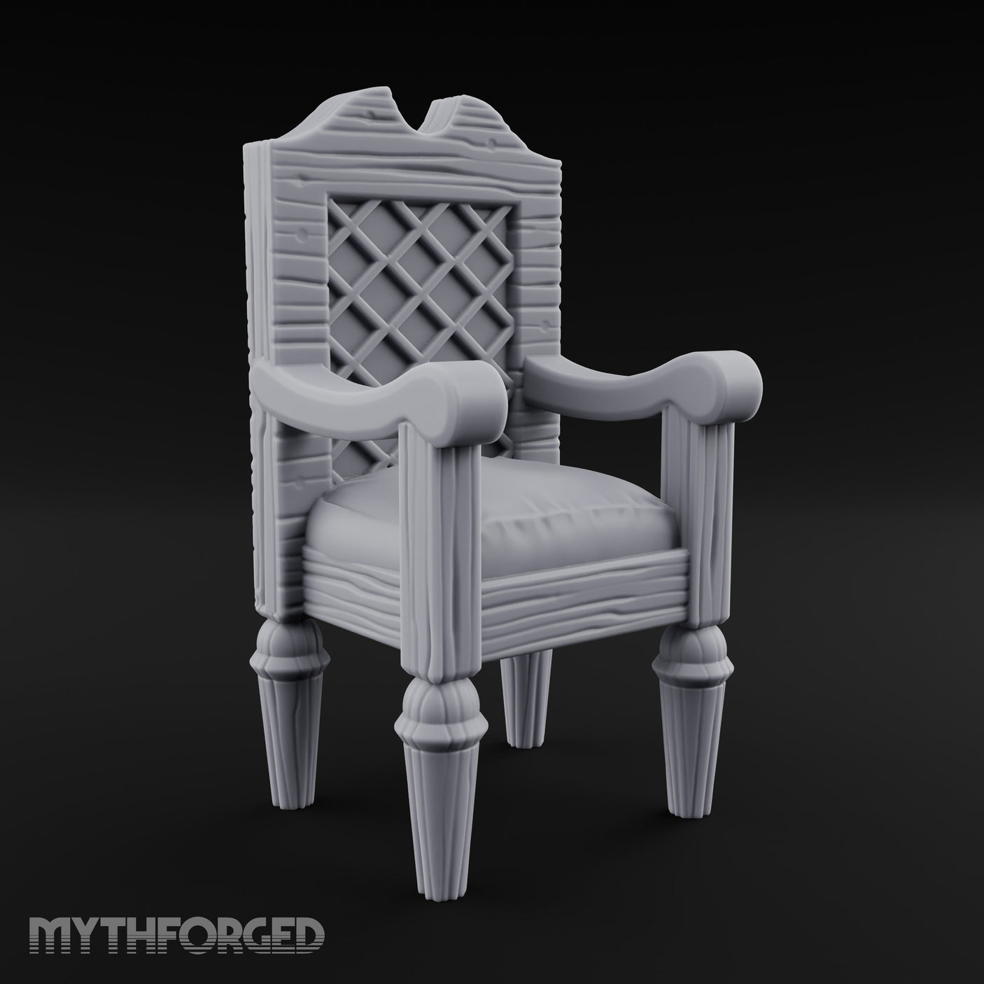 Lattice-Backed Cushion-Seated Pirate Captain's Chair Miniature for Dungeons and Dragons, Pathfinder or other TTRPGs