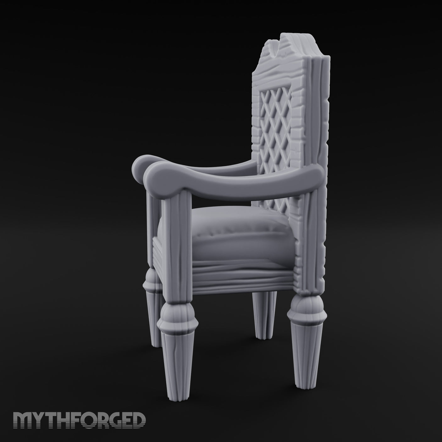 Lattice-Backed Cushion-Seated Pirate Captain's Chair Miniature for Dungeons and Dragons, Pathfinder or other TTRPGs