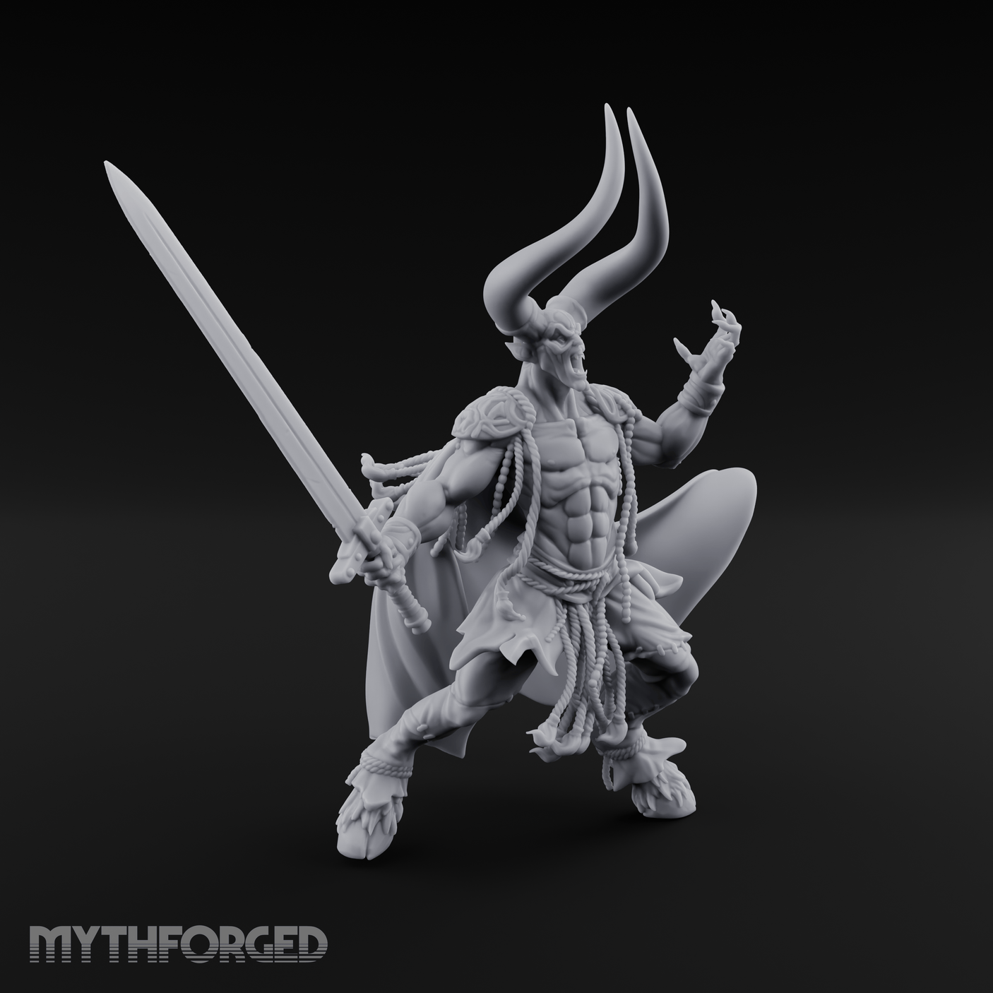 Horns Raised Roaring Demon Warlord Miniature for Dungeons and Dragons, Pathfinder or other TTRPGs