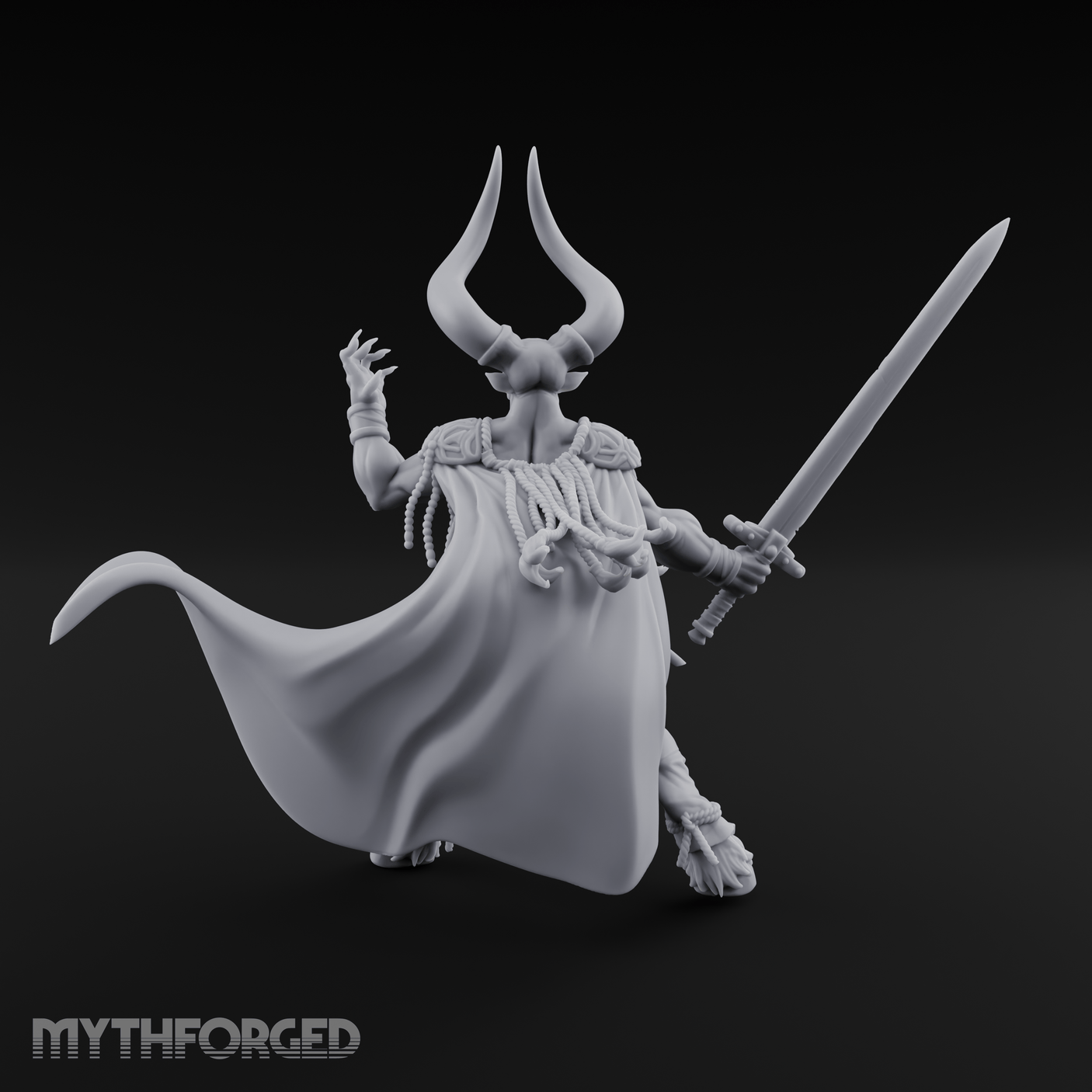 Horns Raised Roaring Demon Warlord Miniature for Dungeons and Dragons, Pathfinder or other TTRPGs