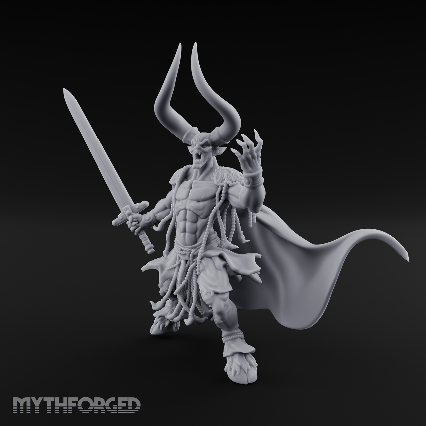 Horns Raised Roaring Demon Warlord Miniature for Dungeons and Dragons, Pathfinder or other TTRPGs