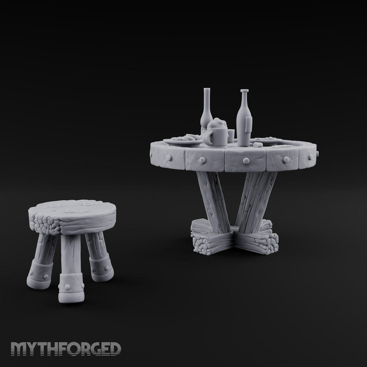 Drinks Poured, Stool Pulled Out Wooden Round Table with Stool