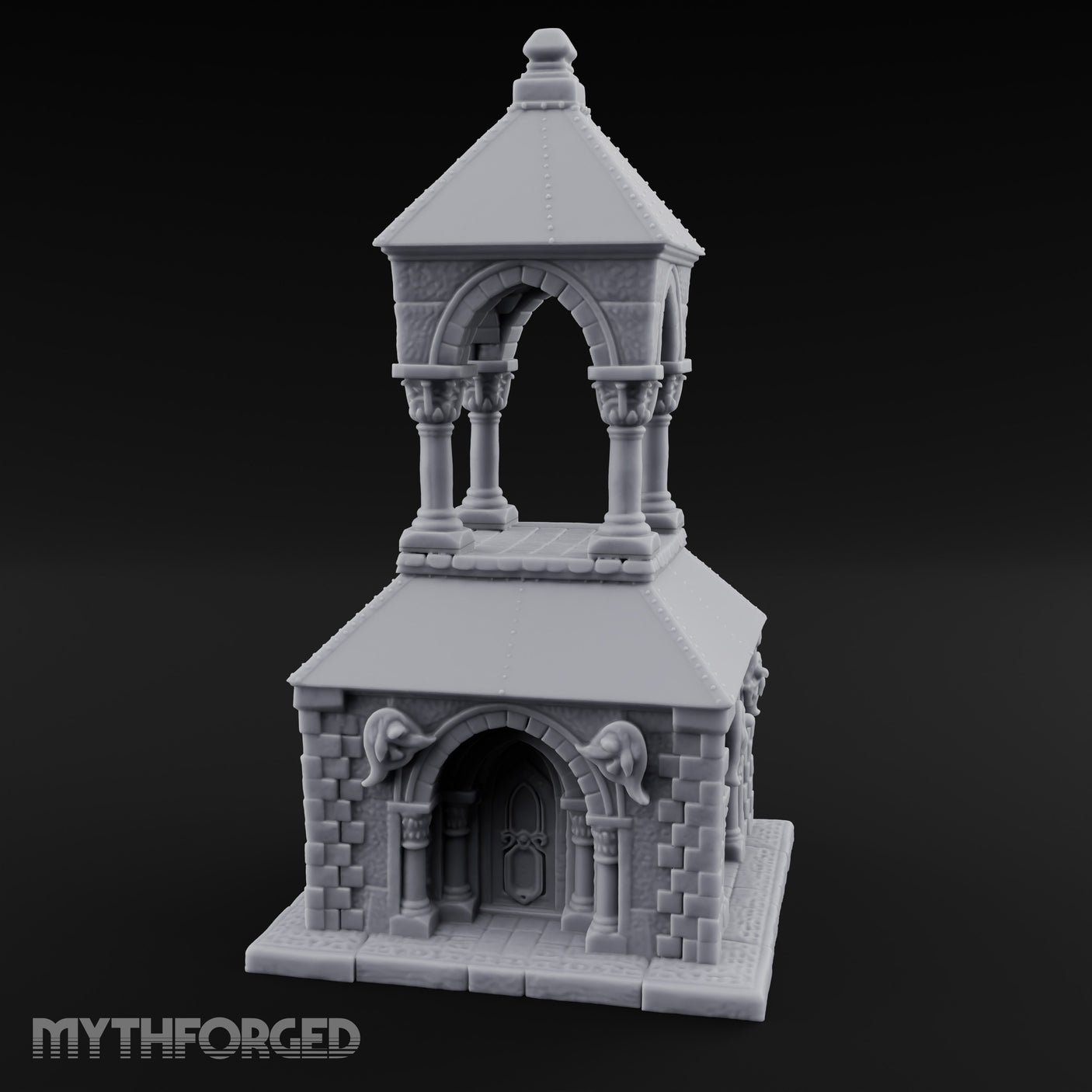 Lion-Carved Arch-Crowned Roadside Shrine Chapel Miniature for Dungeons and Dragons, Pathfinder or other TTRPGs