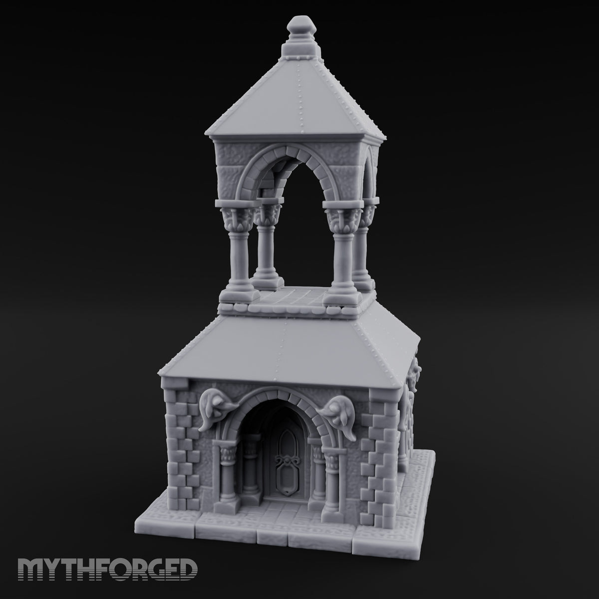 Lion-Carved Arch-Crowned Roadside Shrine Chapel Miniature for Dungeons and Dragons, Pathfinder or other TTRPGs