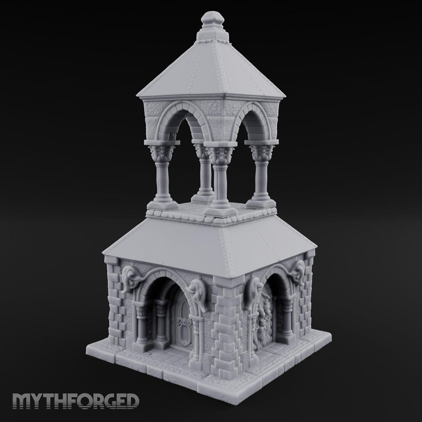 Lion-Carved Arch-Crowned Roadside Shrine Chapel Miniature for Dungeons and Dragons, Pathfinder or other TTRPGs