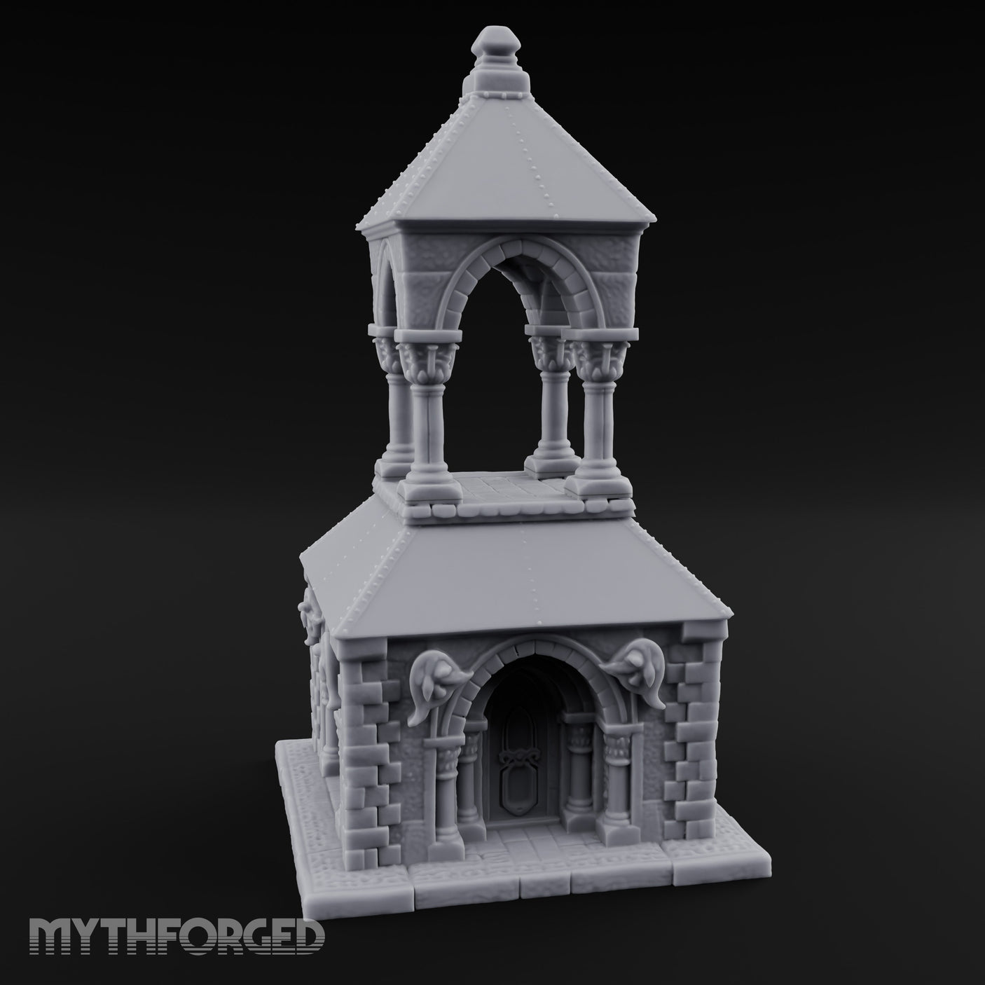 Lion-Carved Arch-Crowned Roadside Shrine Chapel Miniature for Dungeons and Dragons, Pathfinder or other TTRPGs