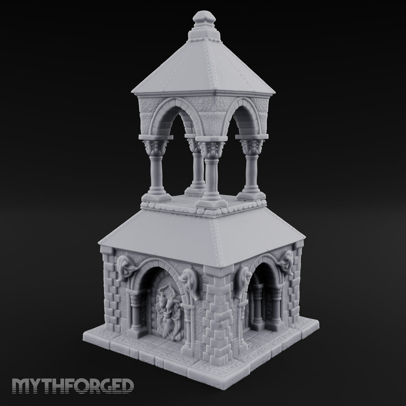 Lion-Carved Arch-Crowned Roadside Shrine Chapel Miniature for Dungeons and Dragons, Pathfinder or other TTRPGs
