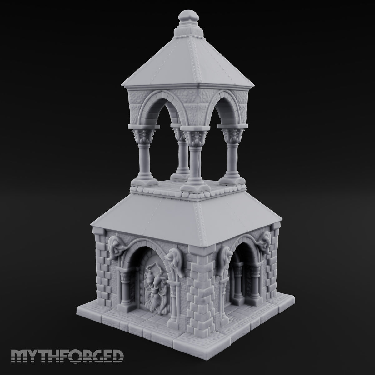 Lion-Carved Arch-Crowned Roadside Shrine Chapel Miniature for Dungeons and Dragons, Pathfinder or other TTRPGs