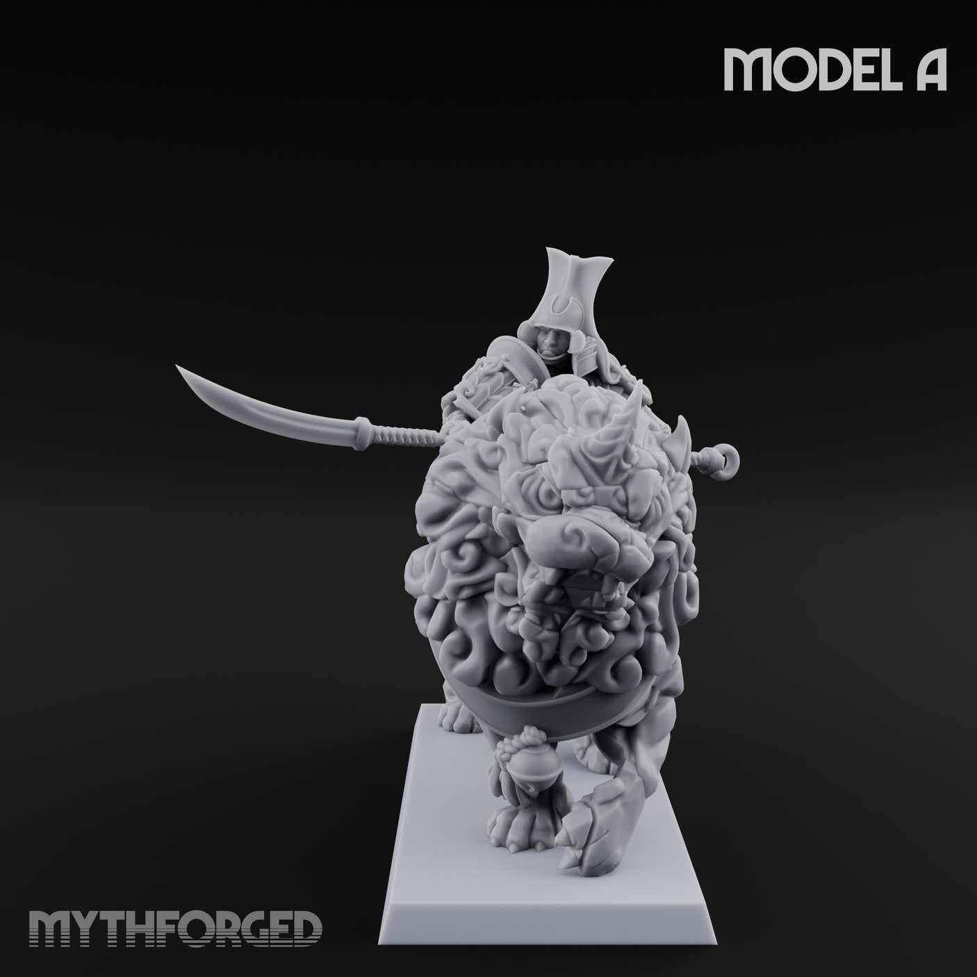 Lion Dog Riding Mounted Thunder Warrior A Miniature for Dungeons and Dragons, Pathfinder or other TTRPGs