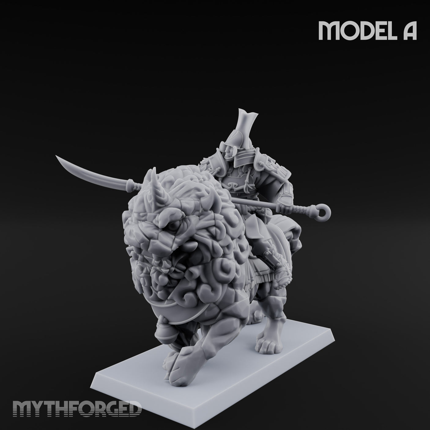 Lion Dog Riding Mounted Thunder Warrior A Miniature for Dungeons and Dragons, Pathfinder or other TTRPGs