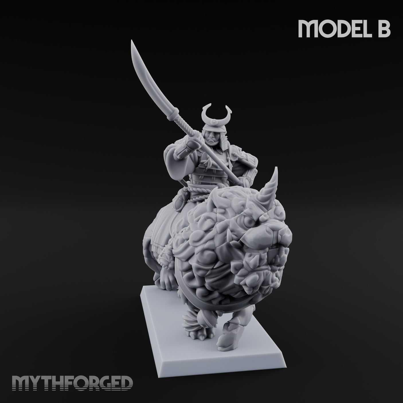Lion Dog Riding Mounted Thunder Warrior B Miniature for Dungeons and Dragons, Pathfinder or other TTRPGs