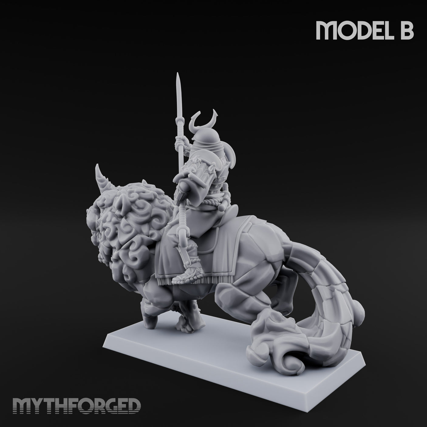 Lion Dog Riding Mounted Thunder Warrior B Miniature for Dungeons and Dragons, Pathfinder or other TTRPGs