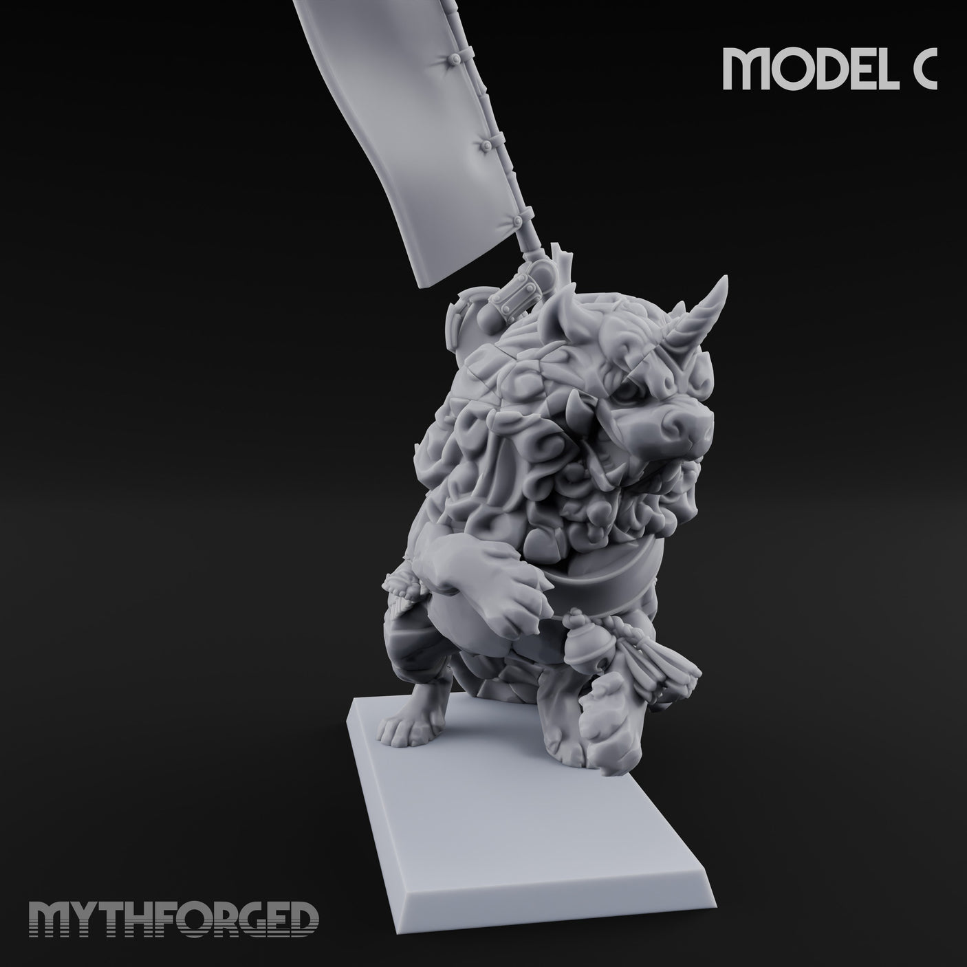 Lion Dog Riding Mounted Thunder Warrior C Miniature for Dungeons and Dragons, Pathfinder or other TTRPGs