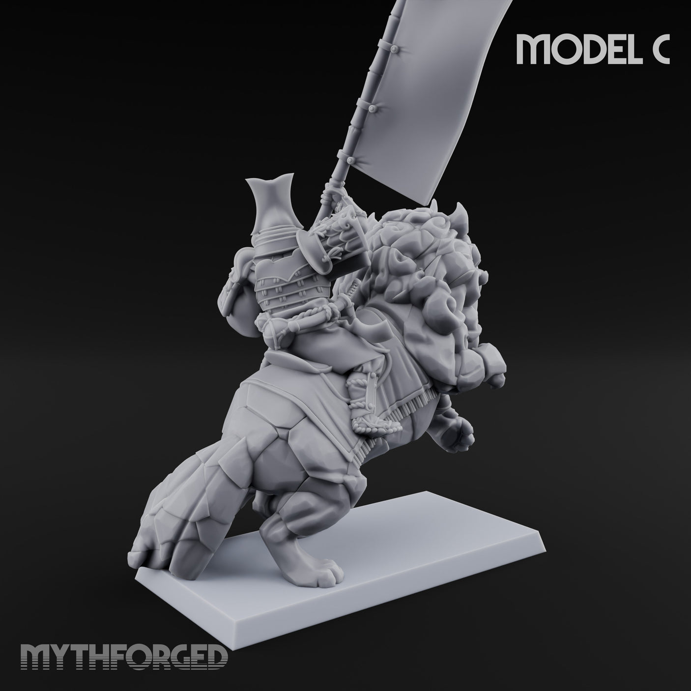 Lion Dog Riding Mounted Thunder Warrior C Miniature for Dungeons and Dragons, Pathfinder or other TTRPGs