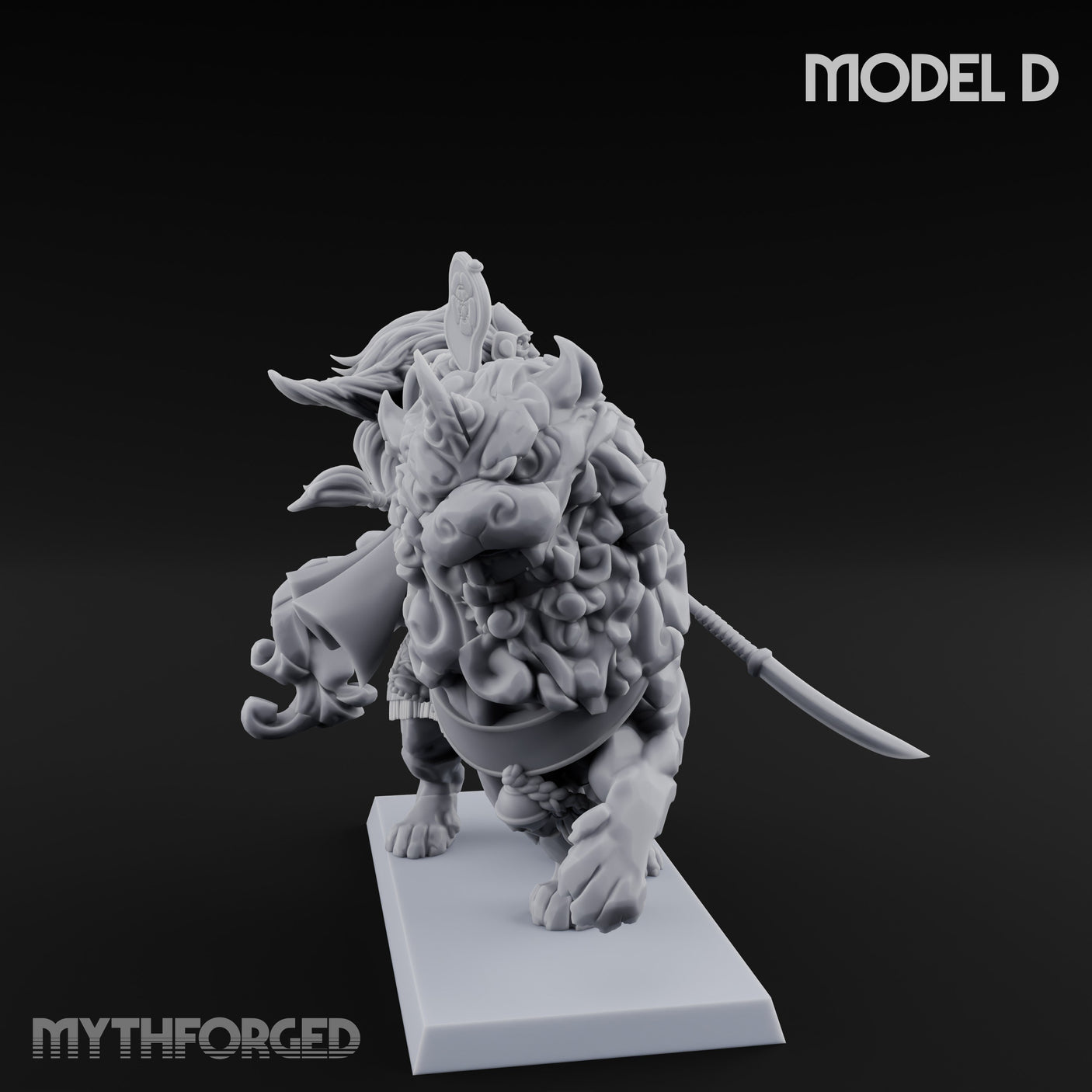Lion Dog Riding Mounted Thunder Warrior D Miniature for Dungeons and Dragons, Pathfinder or other TTRPGs