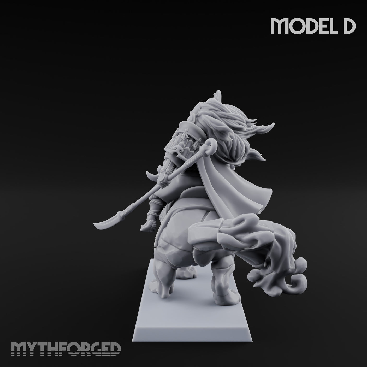 Lion Dog Riding Mounted Thunder Warrior D Miniature for Dungeons and Dragons, Pathfinder or other TTRPGs