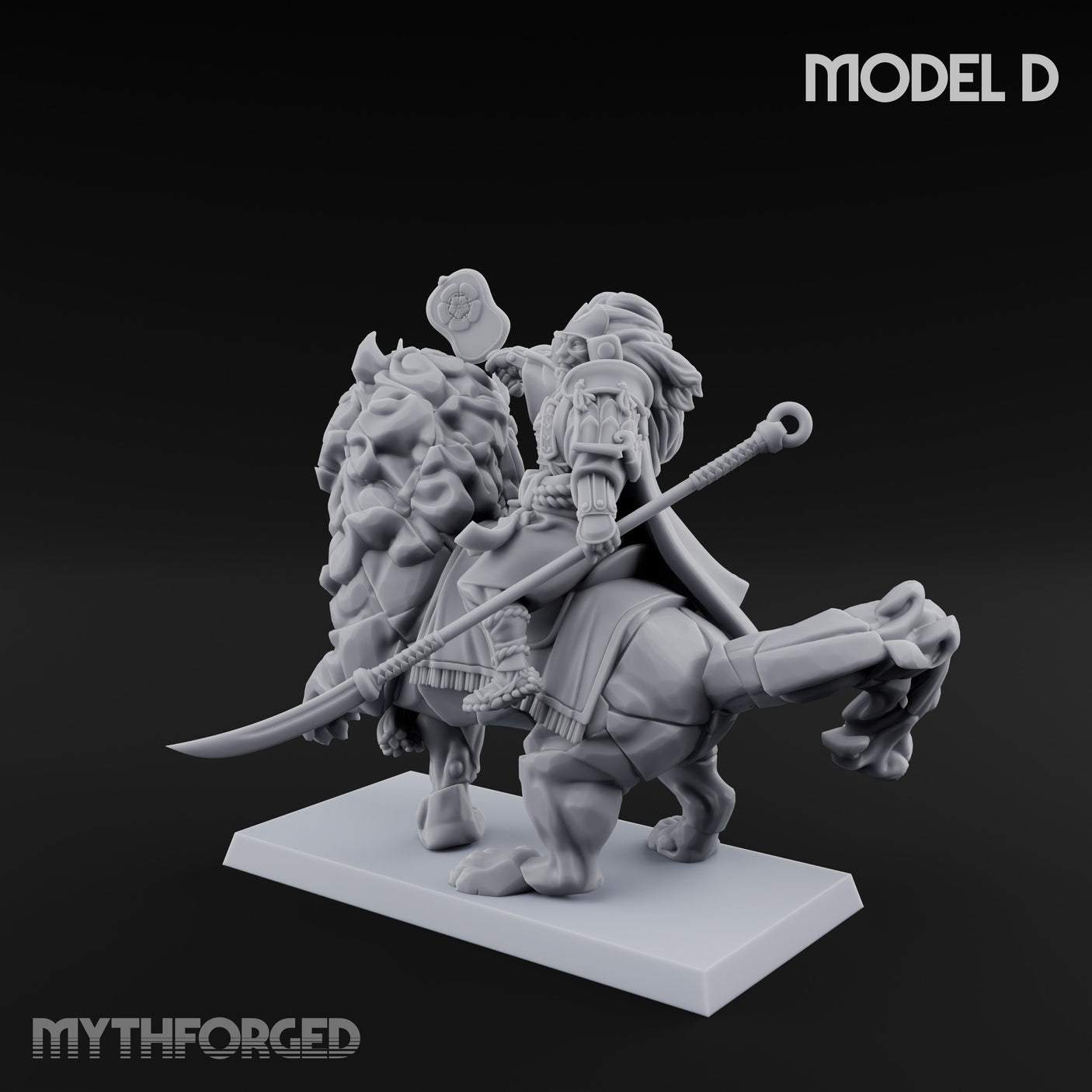 Lion Dog Riding Mounted Thunder Warrior D Miniature for Dungeons and Dragons, Pathfinder or other TTRPGs