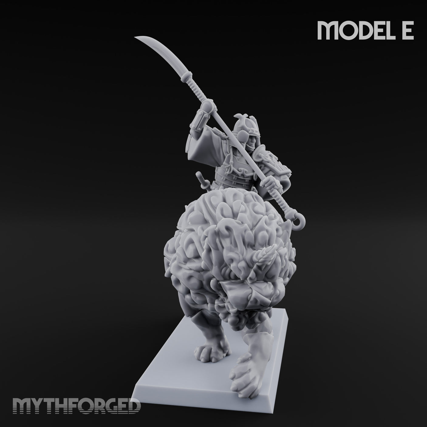 Lion Dog Riding Mounted Thunder Warrior E Miniature for Dungeons and Dragons, Pathfinder or other TTRPGs