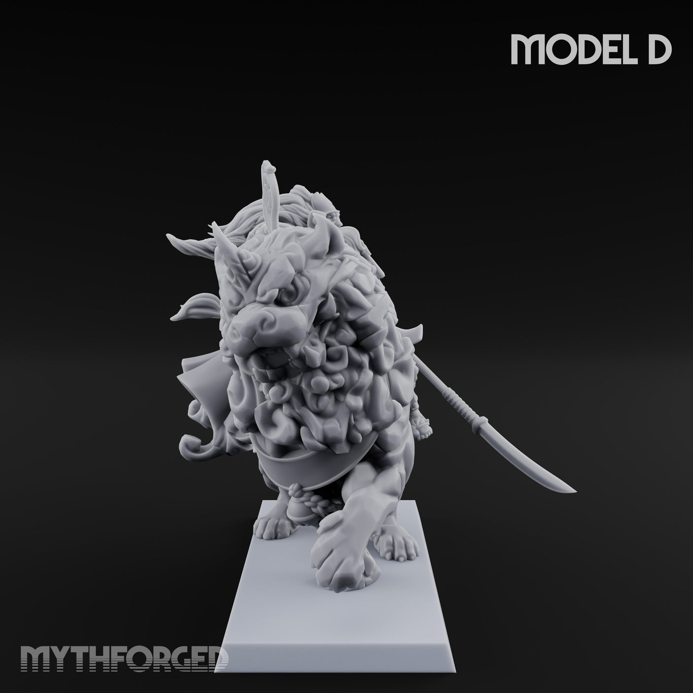 Lion Dog Riding Mounted Thunder Warriors Miniature for Dungeons and Dragons, Pathfinder or other TTRPGs