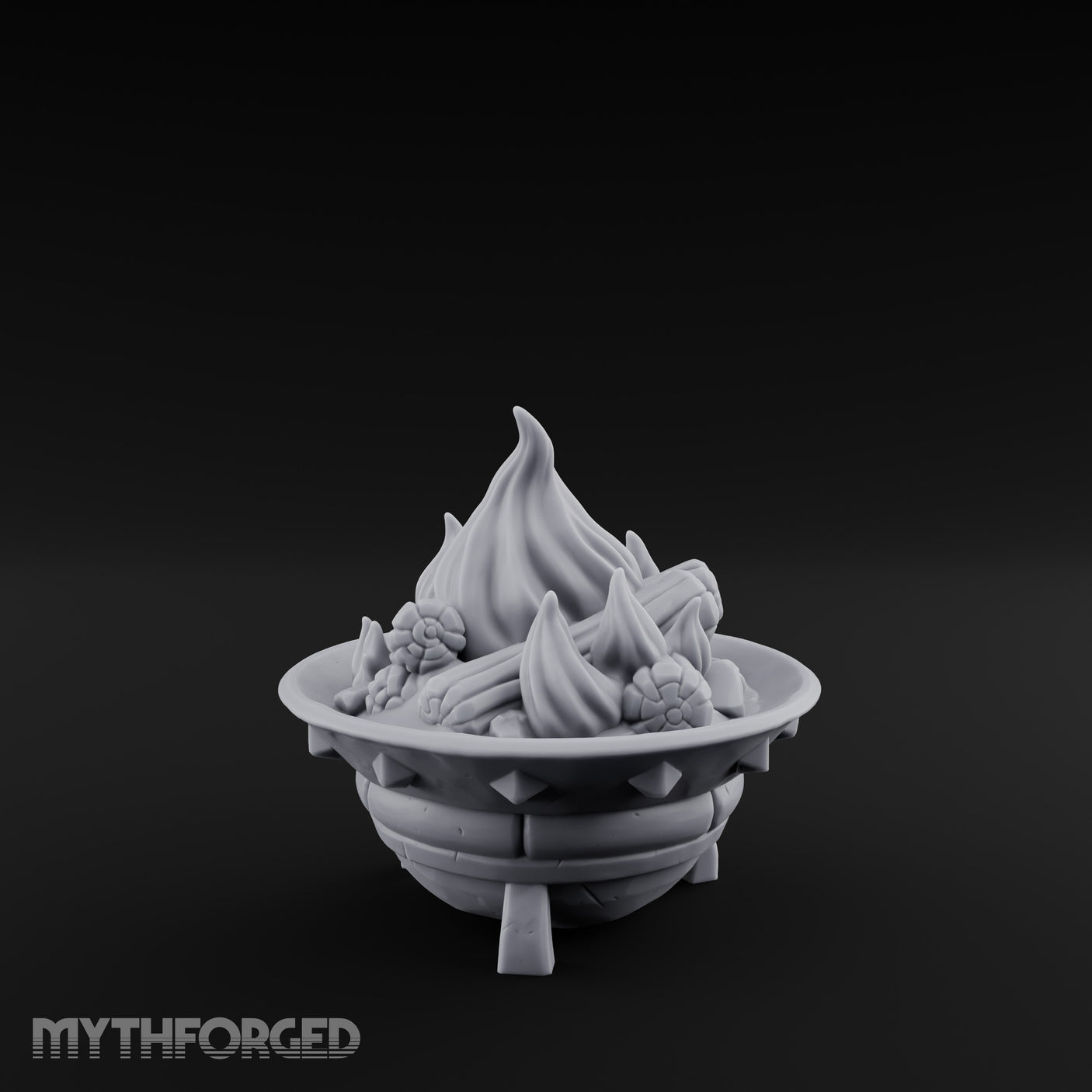 Log-Fueled Diamond-Banded Fire Brazier Miniature for Dungeons and Dragons, Pathfinder or other TTRPGs