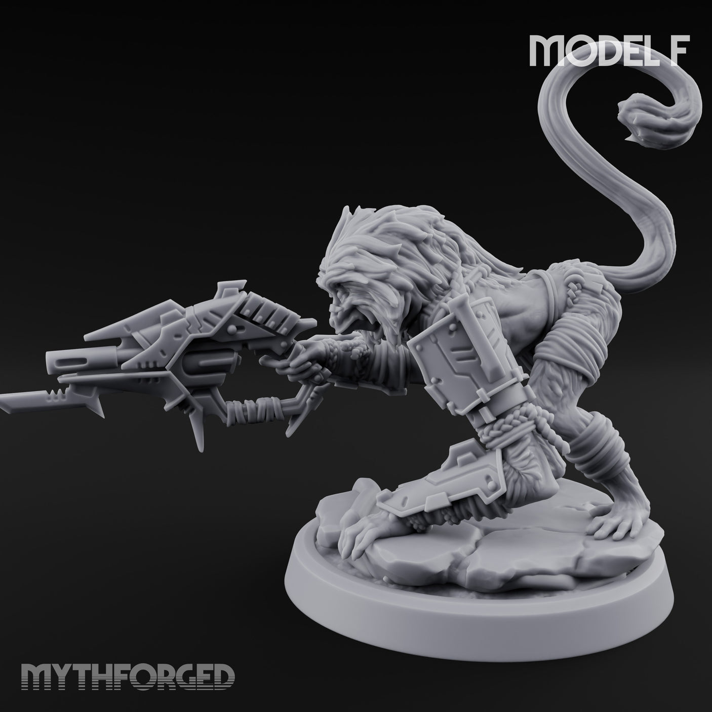 Long Rifle Prowling Simian Sniper F Miniature for Dungeons and Dragons, Pathfinder or other TTRPGs
