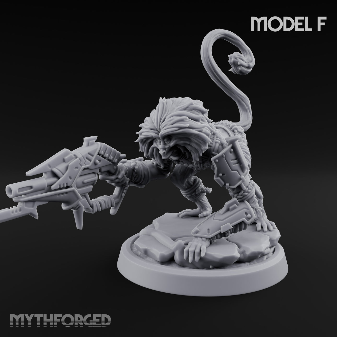 Long Rifle Prowling Simian Sniper F Miniature for Dungeons and Dragons, Pathfinder or other TTRPGs