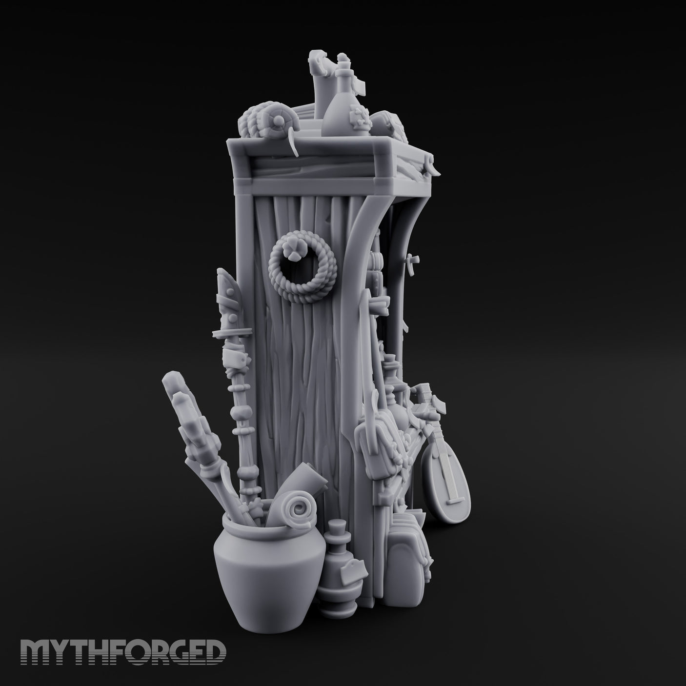 Lute-Hung Potion-Crammed Adventurer's Curio Shelf Miniature for Dungeons and Dragons, Pathfinder or other TTRPGs
