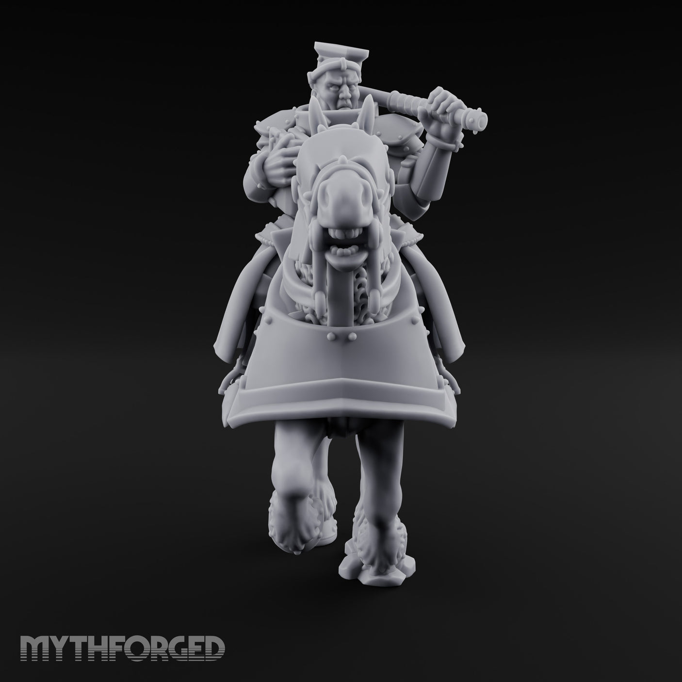 Mace Cocked Snarling Steed Human Battle Priest on Horseback Miniature for Dungeons and Dragons, Pathfinder or other TTRPGs