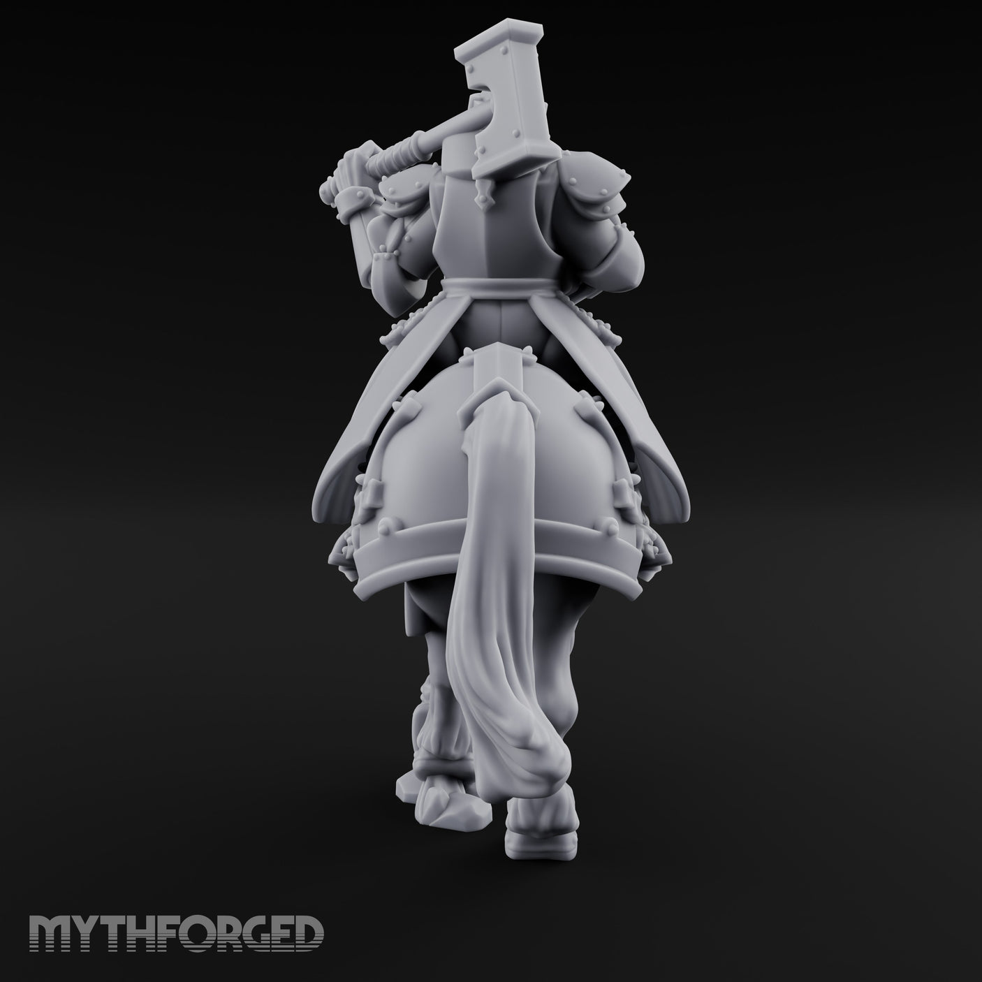 Mace Cocked Snarling Steed Human Battle Priest on Horseback Miniature for Dungeons and Dragons, Pathfinder or other TTRPGs