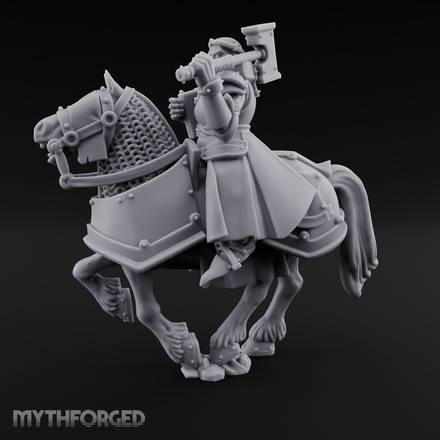 Mace Cocked Snarling Steed Human Battle Priest on Horseback Miniature for Dungeons and Dragons, Pathfinder or other TTRPGs