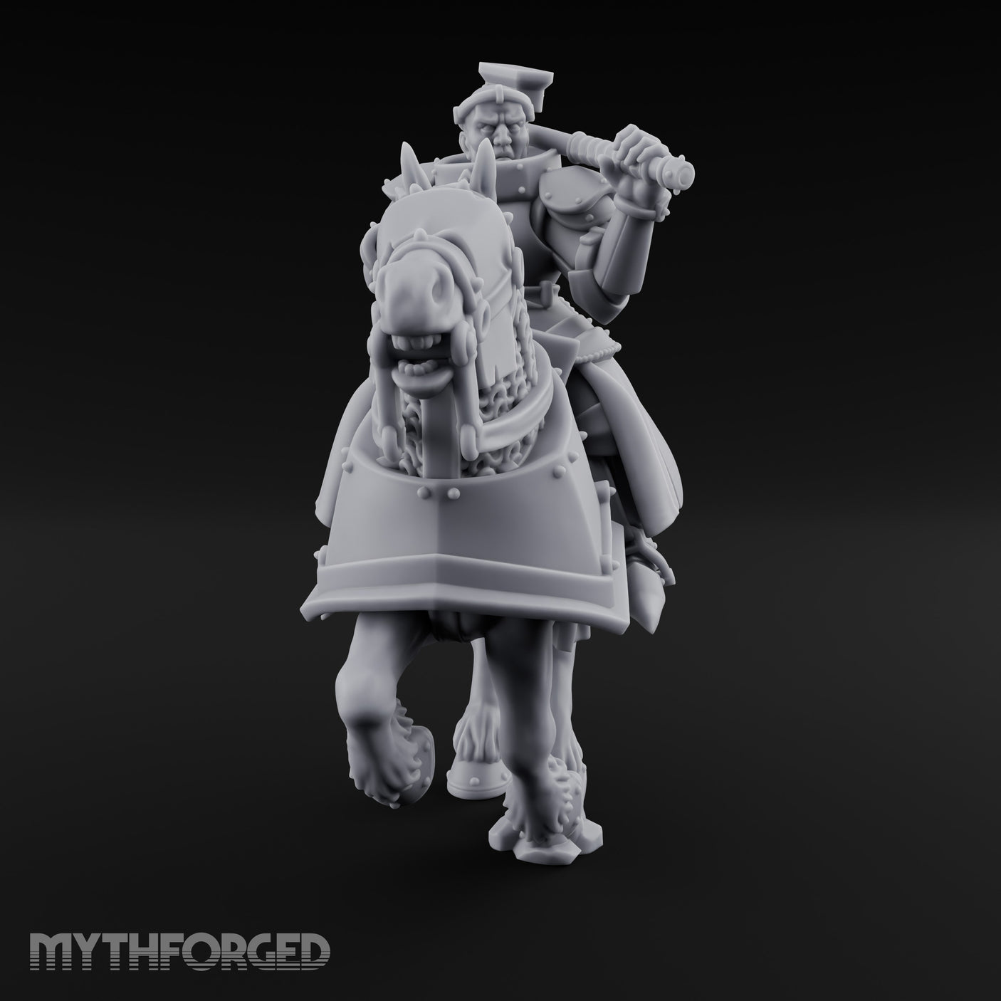 Mace Cocked Snarling Steed Human Battle Priest on Horseback Miniature for Dungeons and Dragons, Pathfinder or other TTRPGs