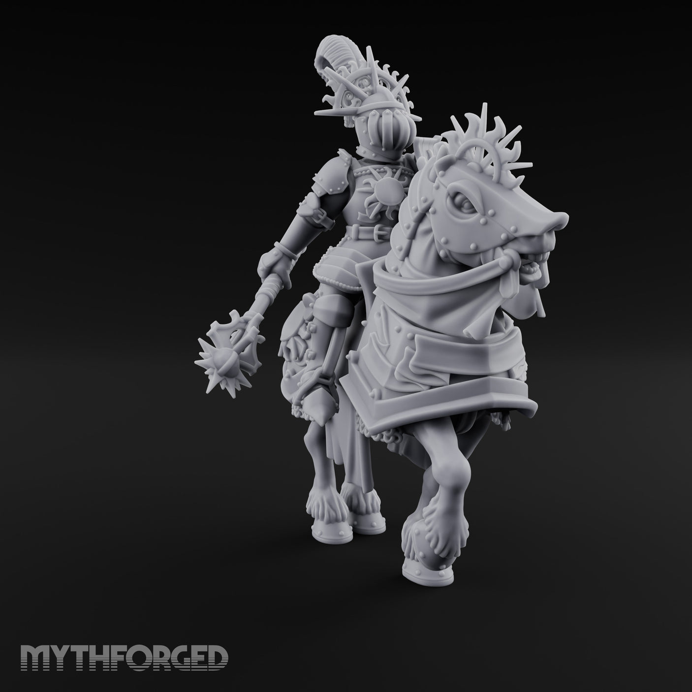 Mace Dangling Spike Helmed Skeleton Knight on Horseback Miniature for Dungeons and Dragons, Pathfinder or other TTRPGs