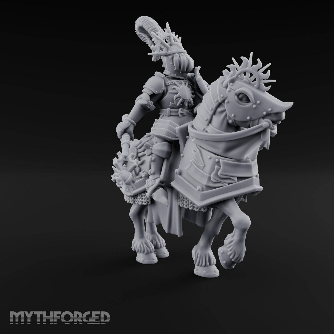 Mace Dangling Spike Helmed Skeleton Knight on Horseback Miniature for Dungeons and Dragons, Pathfinder or other TTRPGs