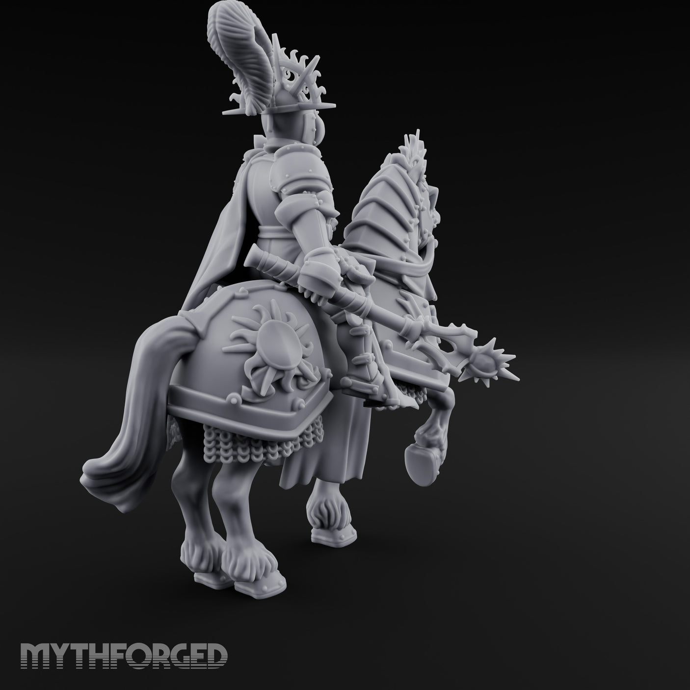 Mace Dangling Spike Helmed Skeleton Knight on Horseback Miniature for Dungeons and Dragons, Pathfinder or other TTRPGs
