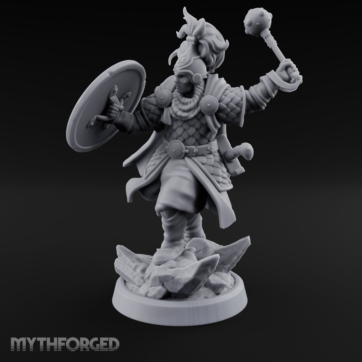 Mace Smashing Shield Bracing Reef Knight Miniature for Dungeons and Dragons, Pathfinder or other TTRPGs