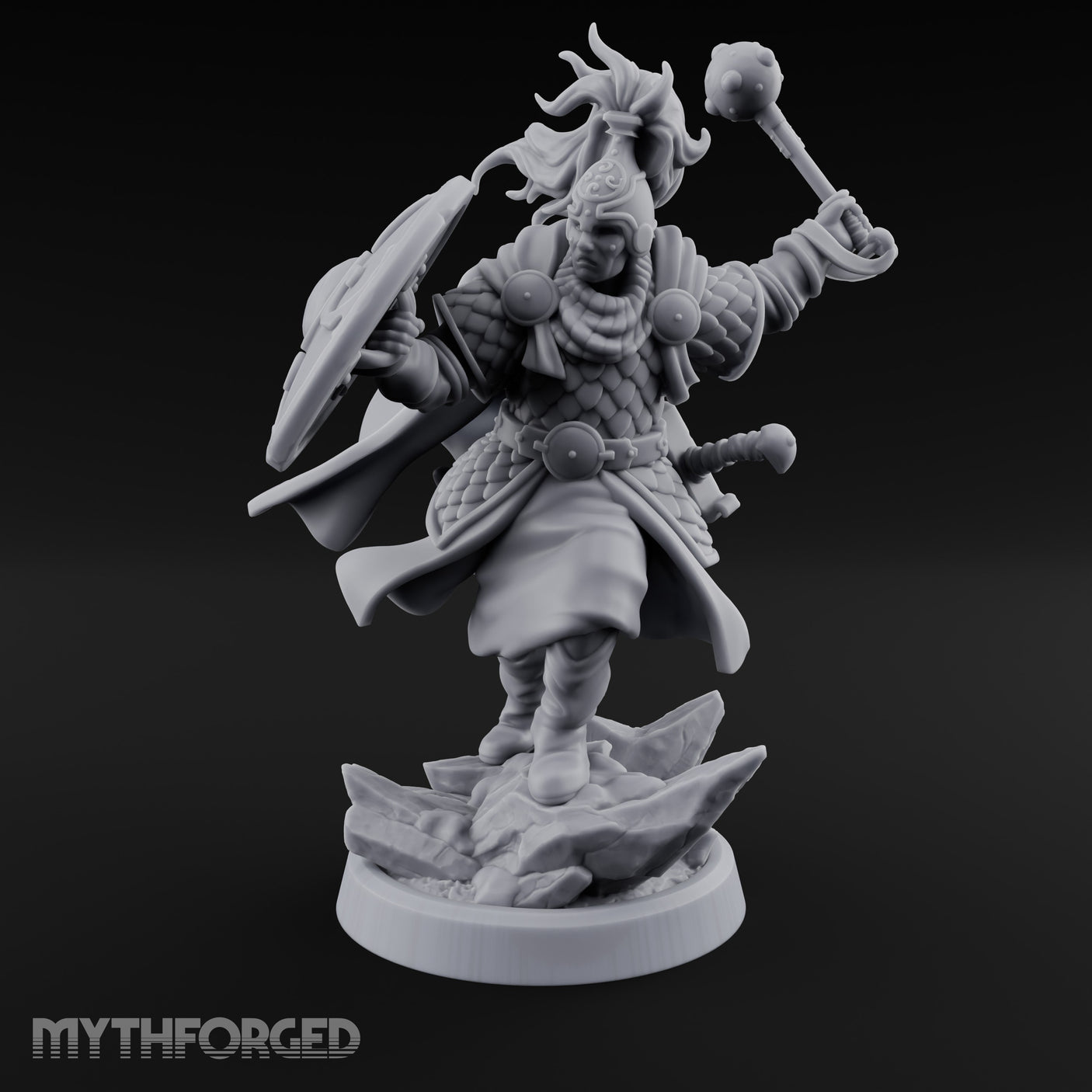 Mace Smashing Shield Bracing Reef Knight Miniature for Dungeons and Dragons, Pathfinder or other TTRPGs