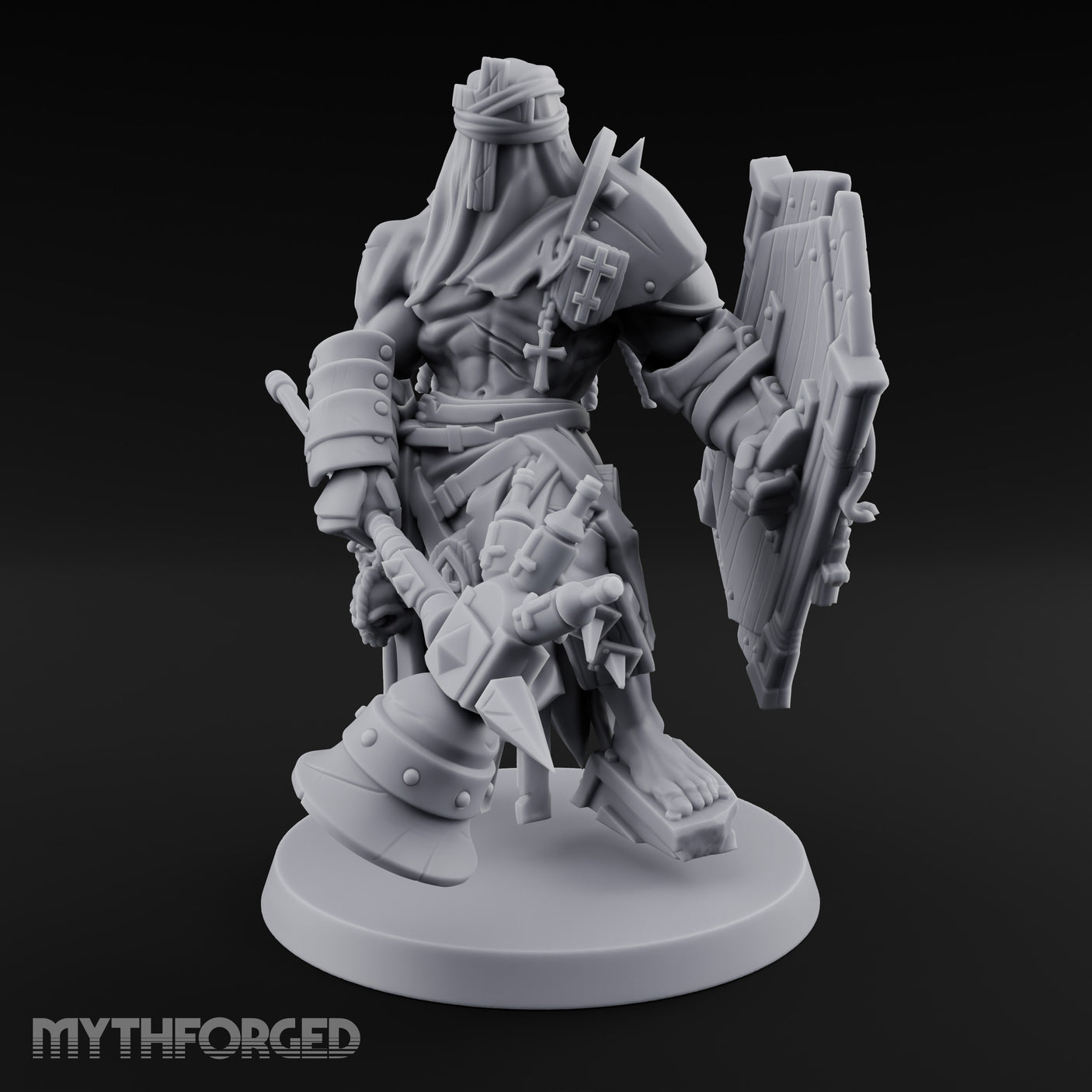 Mace Swinging Shield Bearing Anointed Warrior Miniature for Dungeons and Dragons, Pathfinder or other TTRPGs
