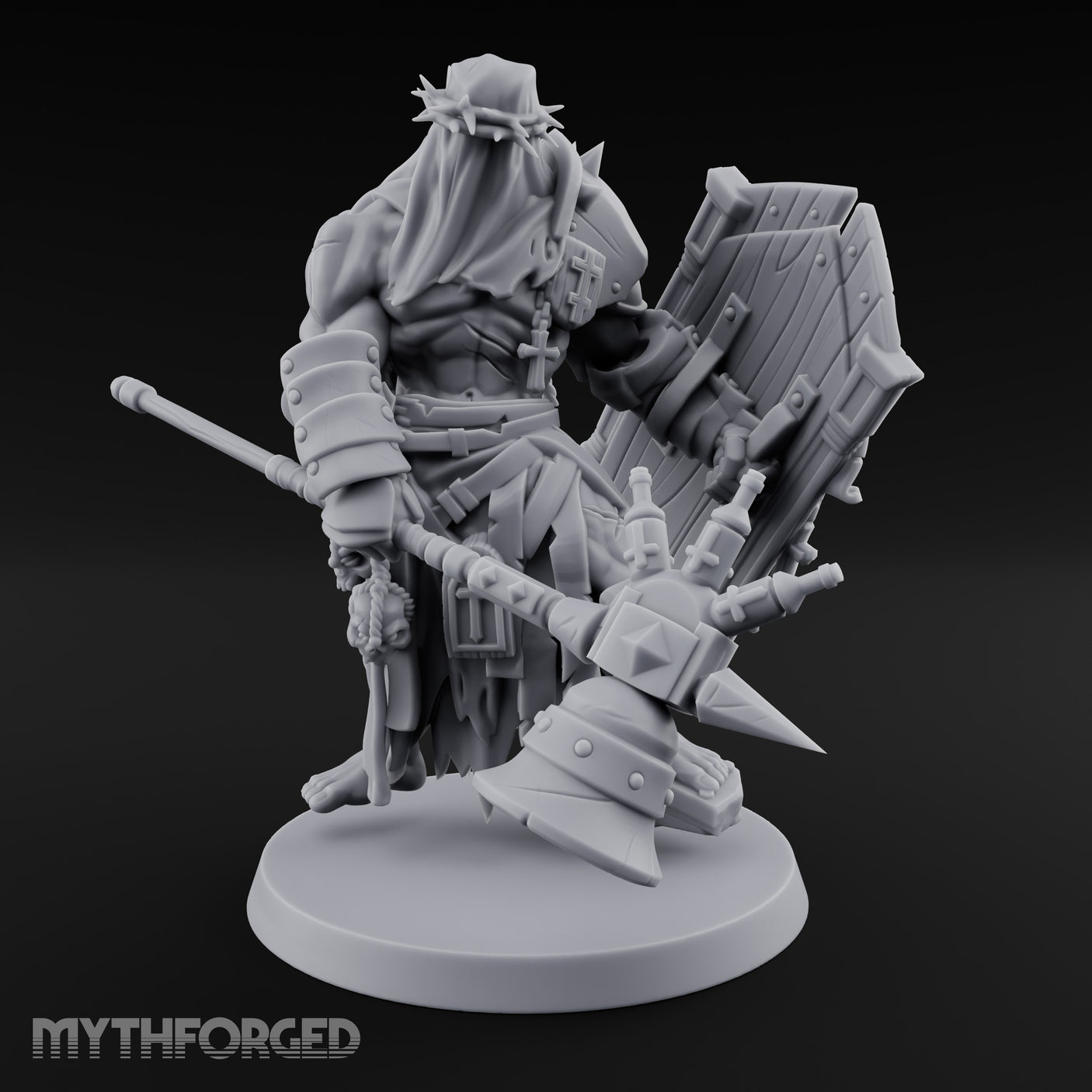 Mace Swinging Shield Bearing Anointed Warrior Miniature for Dungeons and Dragons, Pathfinder or other TTRPGs