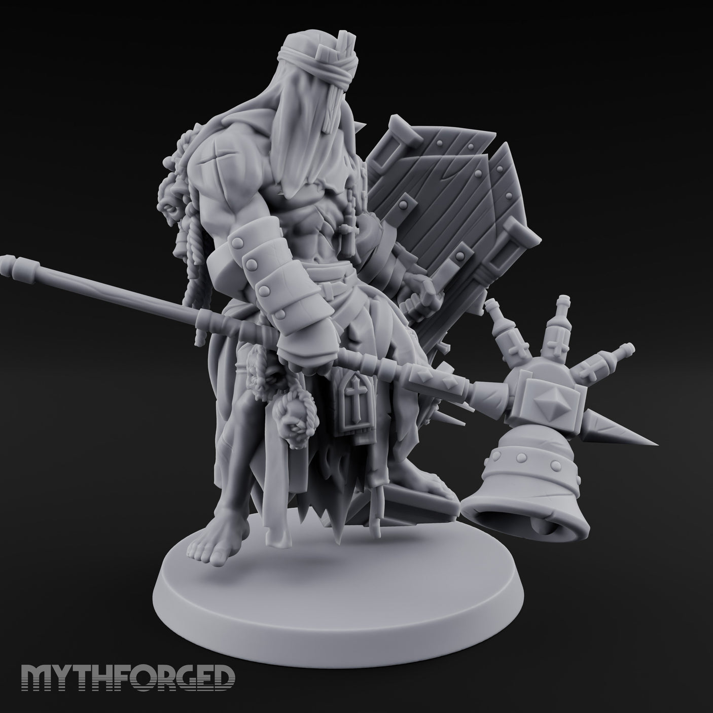 Mace Swinging Shield Bearing Anointed Warrior Miniature for Dungeons and Dragons, Pathfinder or other TTRPGs