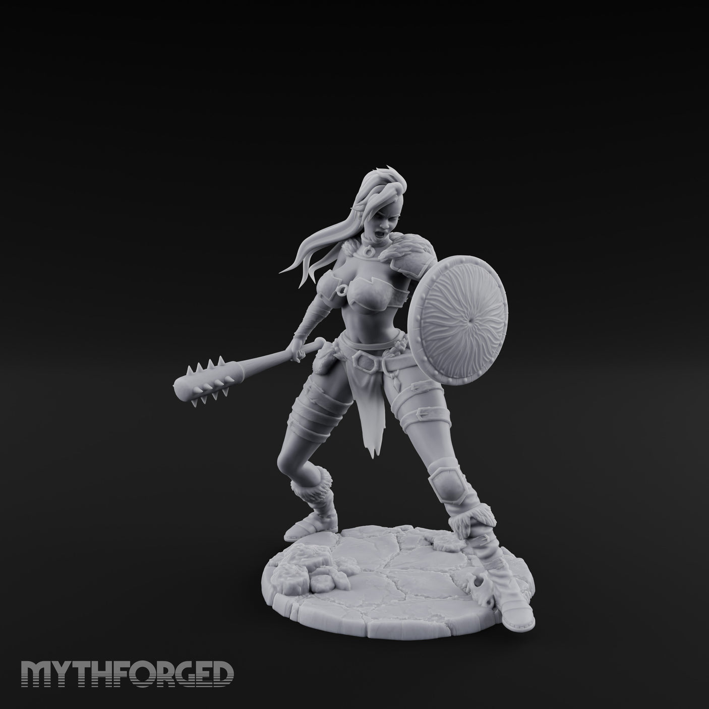 Mace Swinging Shield Ready Human Barbarian Miniature for Dungeons and Dragons, Pathfinder or other TTRPGs