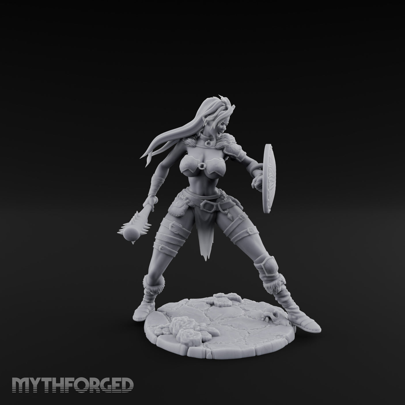 Mace Swinging Shield Ready Human Barbarian Miniature for Dungeons and Dragons, Pathfinder or other TTRPGs