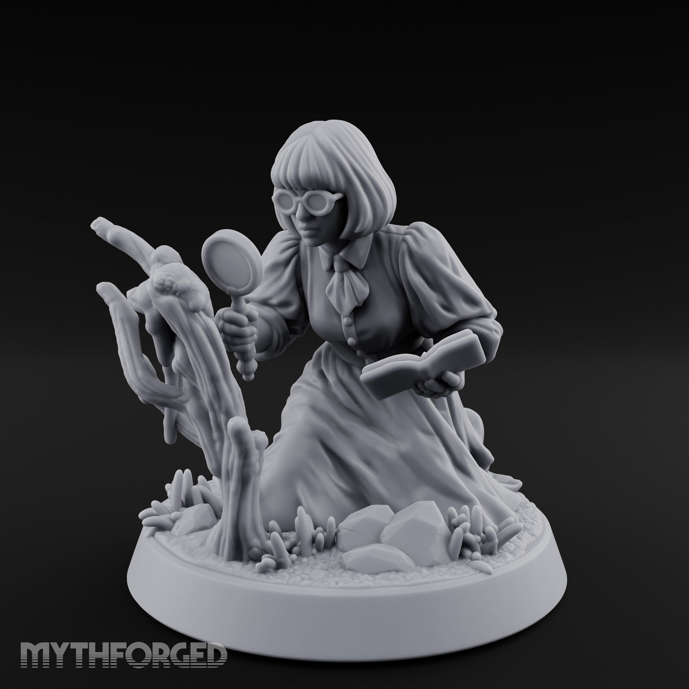 Magnifying Glass Raised Human Monster Hunter Miniature for Dungeons and Dragons, Pathfinder or other TTRPGs