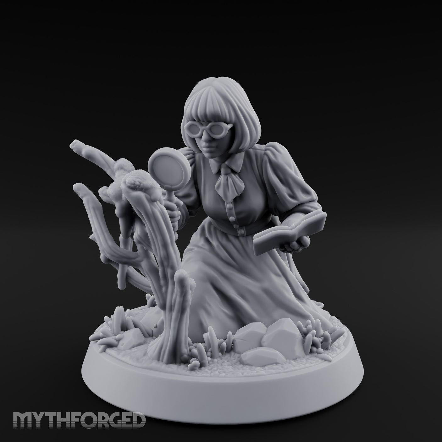 Magnifying Glass Raised Human Monster Hunter Miniature for Dungeons and Dragons, Pathfinder or other TTRPGs