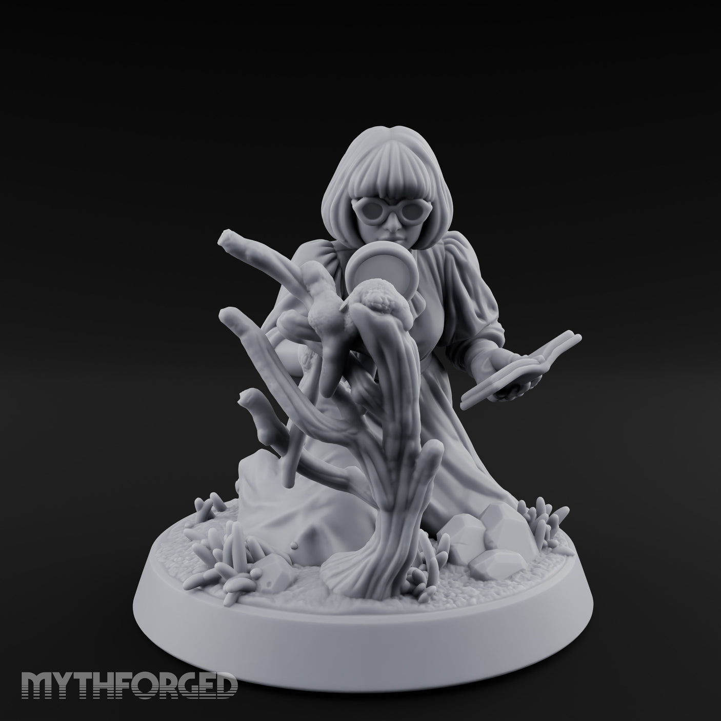 Magnifying Glass Raised Human Monster Hunter Miniature for Dungeons and Dragons, Pathfinder or other TTRPGs