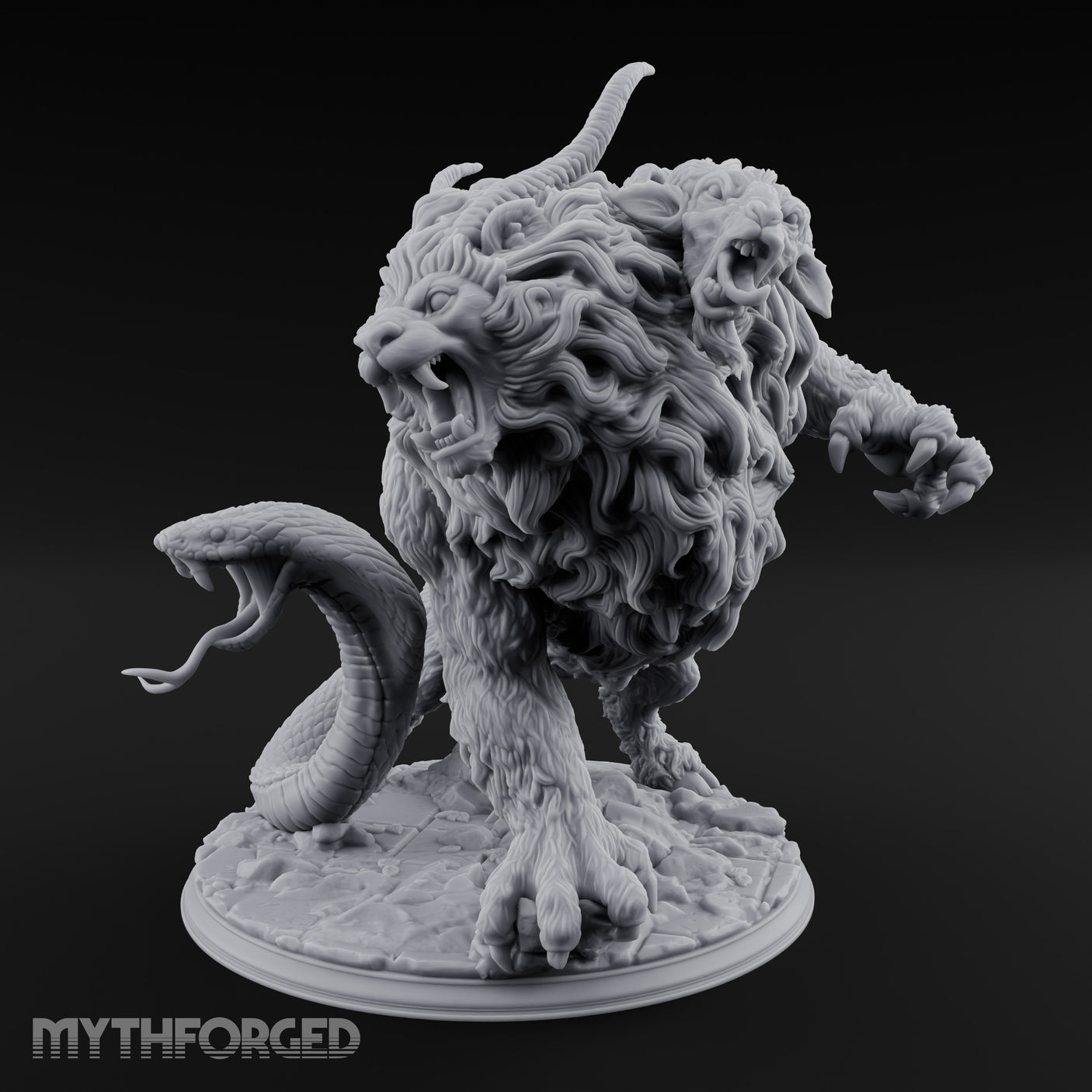 Many Mouthed Chimera Beast Miniature for Dungeons and Dragons, Pathfinder or other TTRPGs