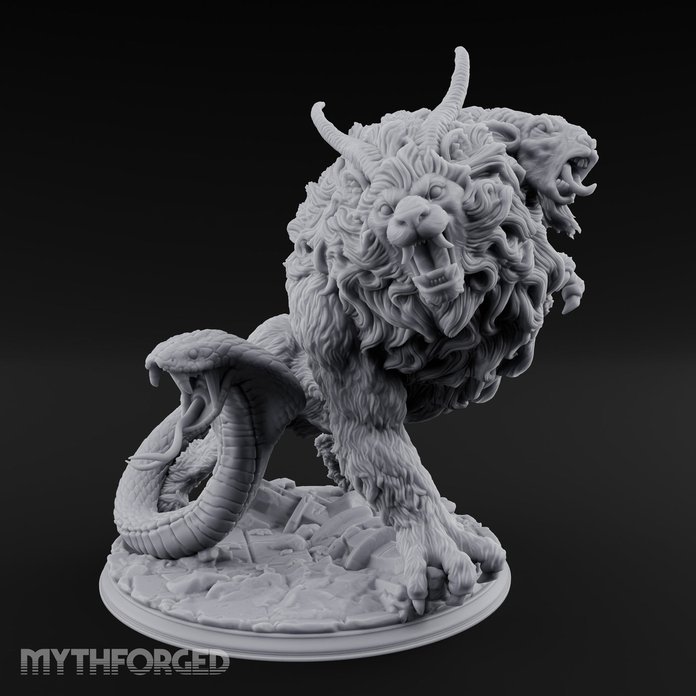 Many Mouthed Chimera Beast Miniature for Dungeons and Dragons, Pathfinder or other TTRPGs