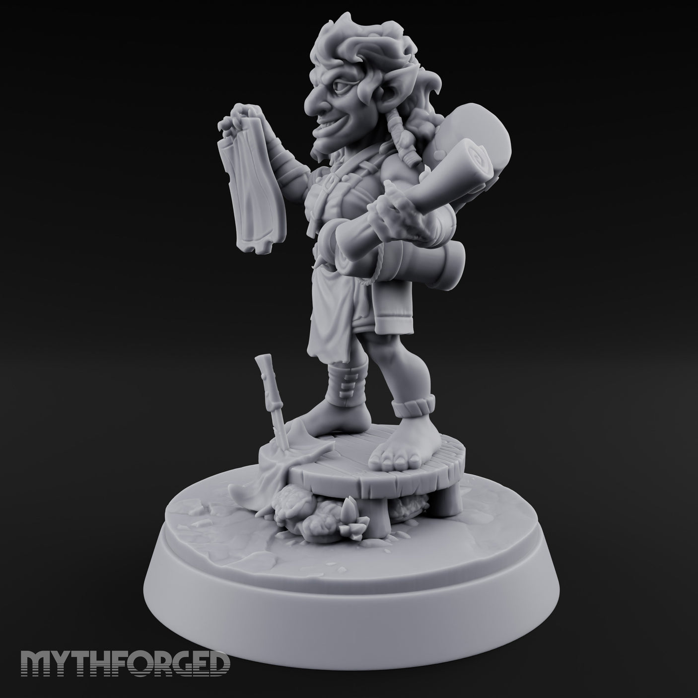 Map Waving Mallet Wielding Goblin Trickster Miniature for Dungeons and Dragons, Pathfinder or other TTRPGs