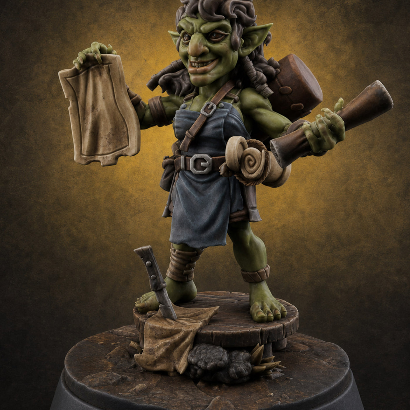 Map Waving Mallet Wielding Goblin Trickster Miniature for Dungeons and Dragons, Pathfinder or other TTRPGs